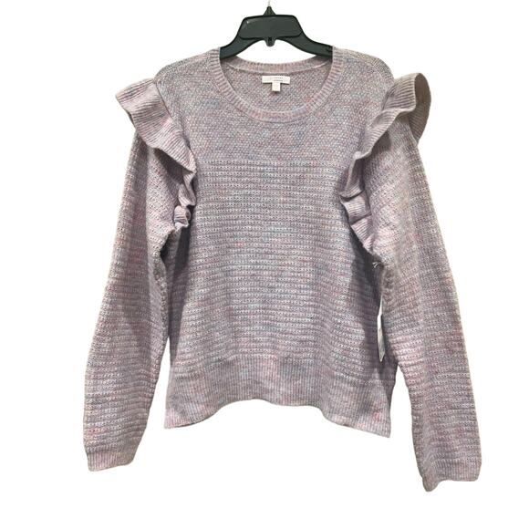 Lauren Conrad LC Sweater Women’s XXL Dizzy Striped Knit Ruffle Shoulder Pastel - Picture 3 of 5